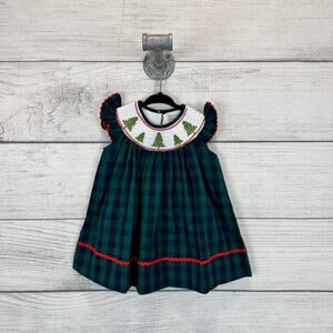 Lil Cactus Baby Girl Blue Green Plaid Holiday Christmas Dress Size 6-12M